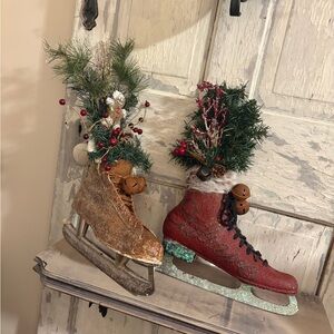 Rustic Holiday Vintage Skate with Bella and Greenery